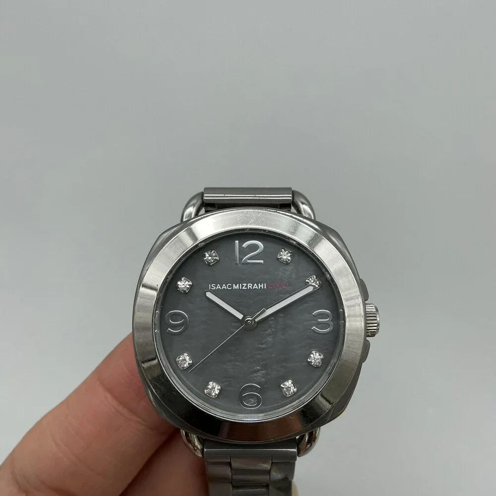 Isaac Mizrahi Live Womens Watch 35mm Gray Stainless Bracelet New Battery 7.5